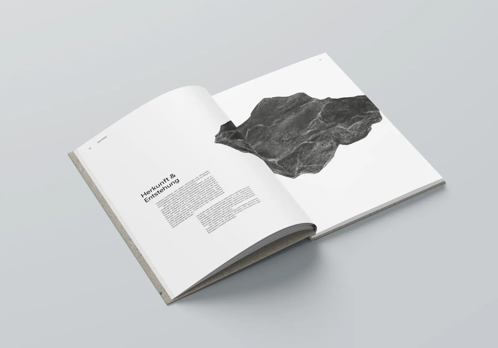 Findling — Doppelseite des Buchs mit gebrochener Typografie